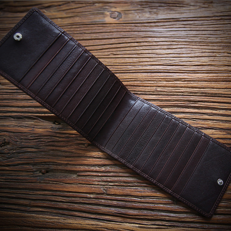 Women's & Men's First Layer Cowhide Multiple Slots Vintage Real Leather Long Card Holder