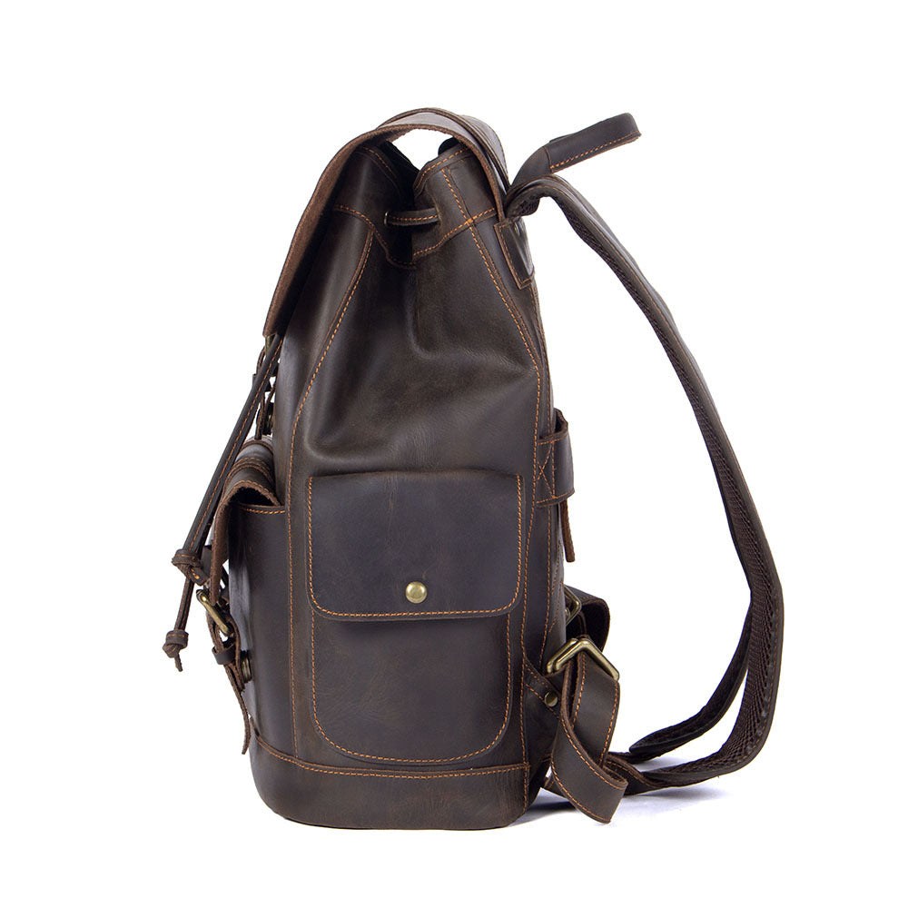 Men's Retro Handmade Crazy Horse Leather Large Backpacks