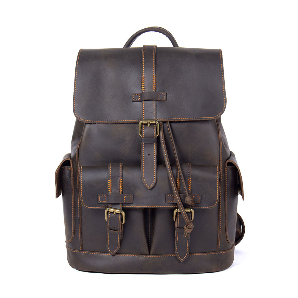Men's Retro Handmade Crazy Horse Leather Large Backpacks