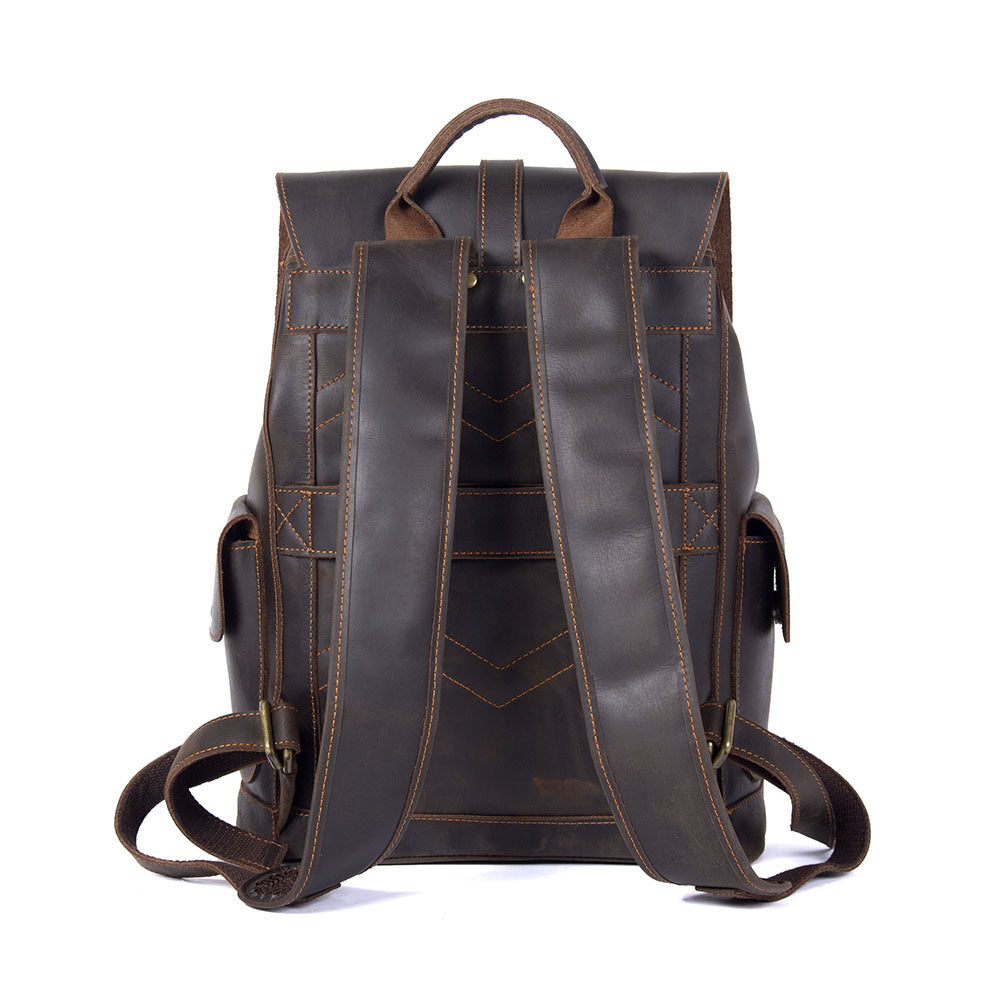 Men's Retro Handmade Crazy Horse Leather Large Backpacks