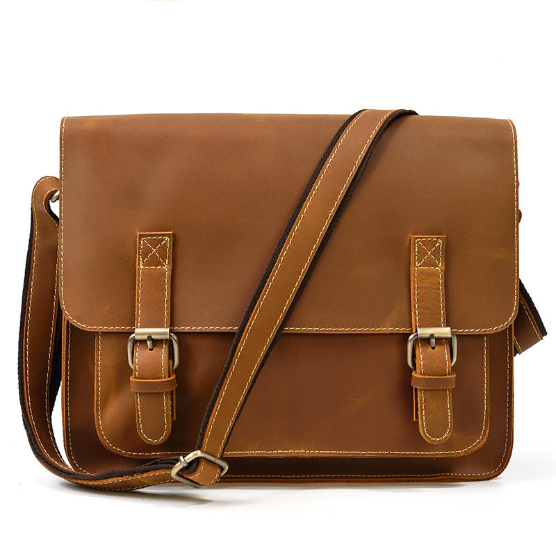 Men's Capacity Crazy Horse Leather Genuine Cowhide Men's Shoulder Bags
