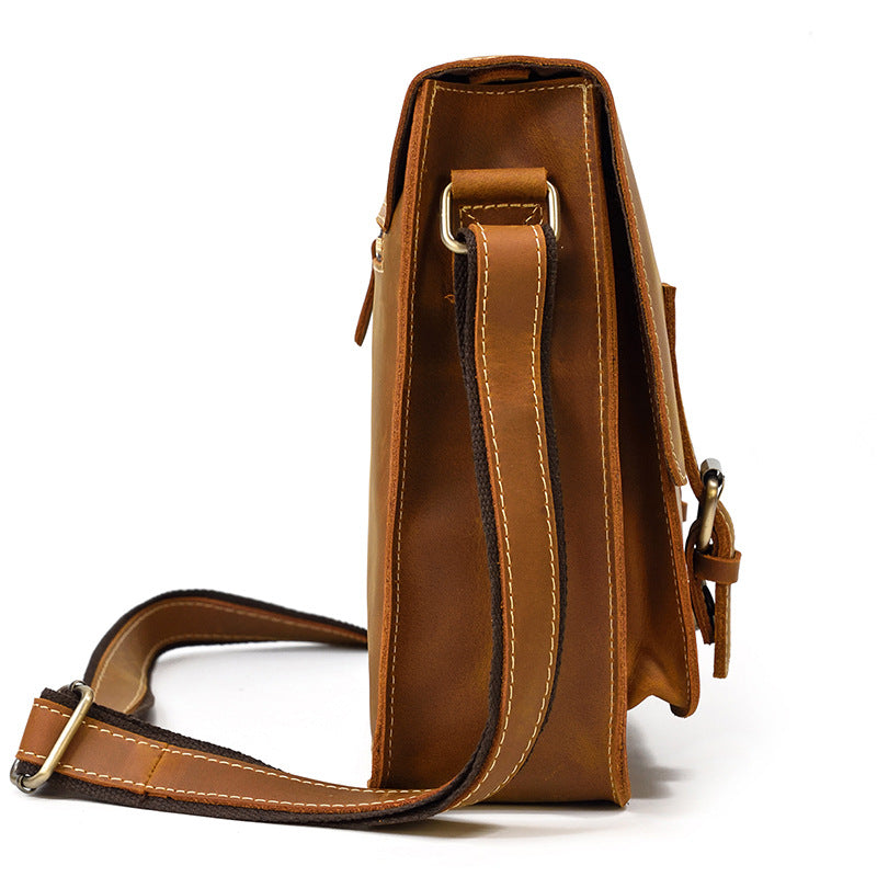 Men's Capacity Crazy Horse Leather Genuine Cowhide Men's Shoulder Bags