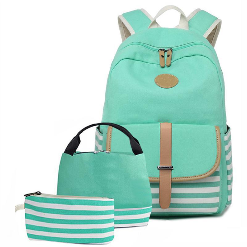 Women's Canvas Three-piece Leisure Thermal Insulated Lunch Backpacks