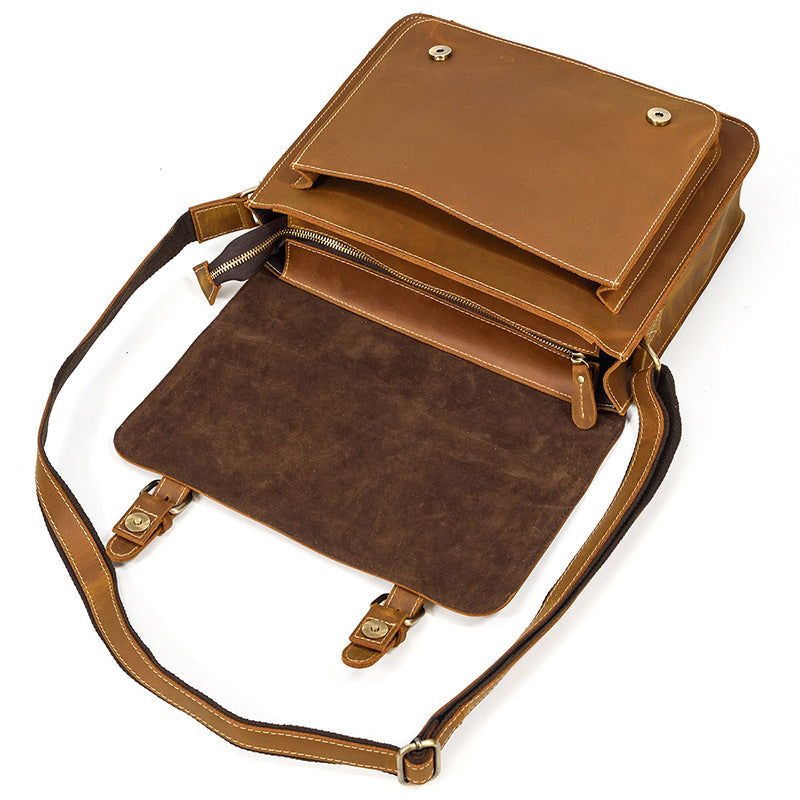 Men's Capacity Crazy Horse Leather Genuine Cowhide Men's Shoulder Bags