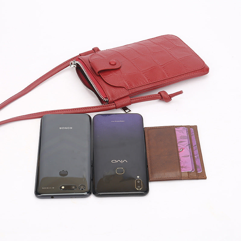 Women's Layer Cowhide Stone Pattern Versatile Vertical One Phone Bags