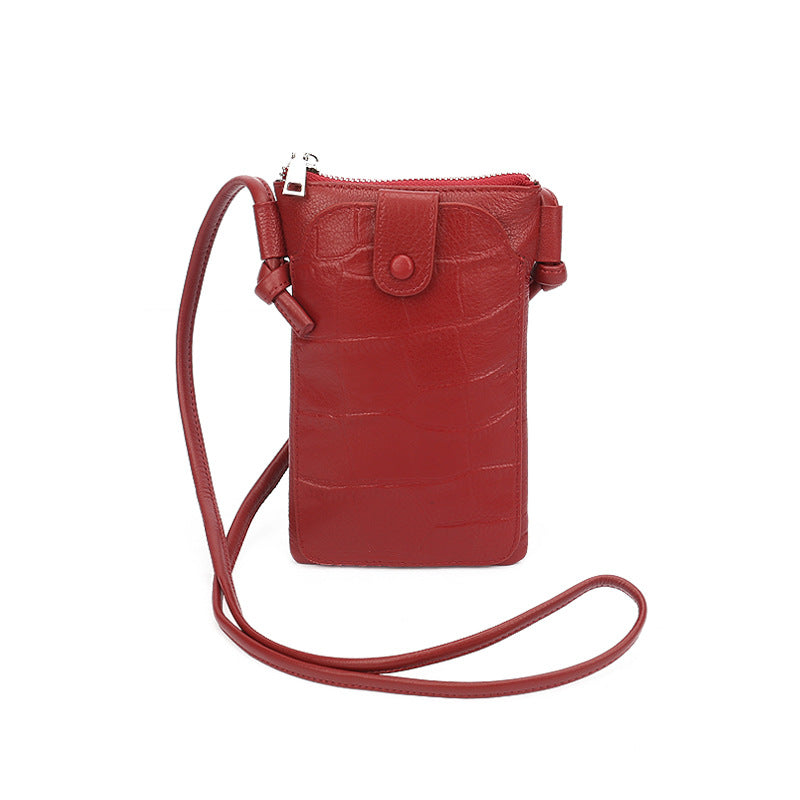 Women's Layer Cowhide Stone Pattern Versatile Vertical One Phone Bags