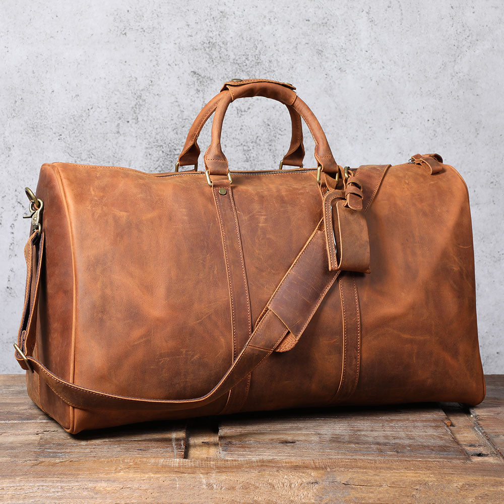 Men's Capacity First Layer Leather Duffel Handmade Travel Bags