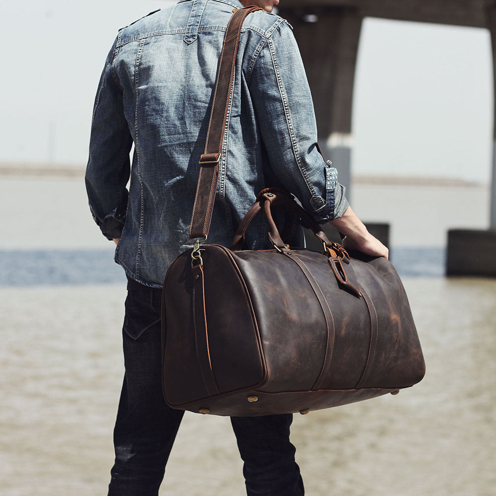 Men's Capacity First Layer Leather Duffel Handmade Travel Bags