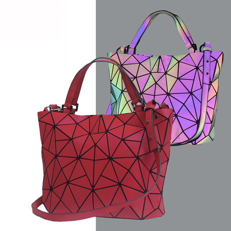 Women's Luminous Rhombus Folding Deformation Magic Color Shoulder Bags
