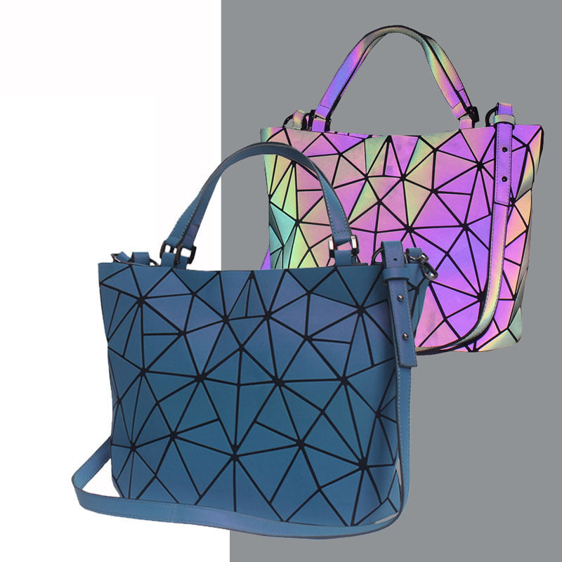 Women's Luminous Rhombus Folding Deformation Magic Color Shoulder Bags