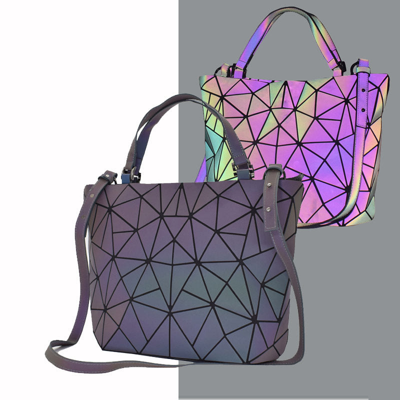 Women's Luminous Rhombus Folding Deformation Magic Color Shoulder Bags