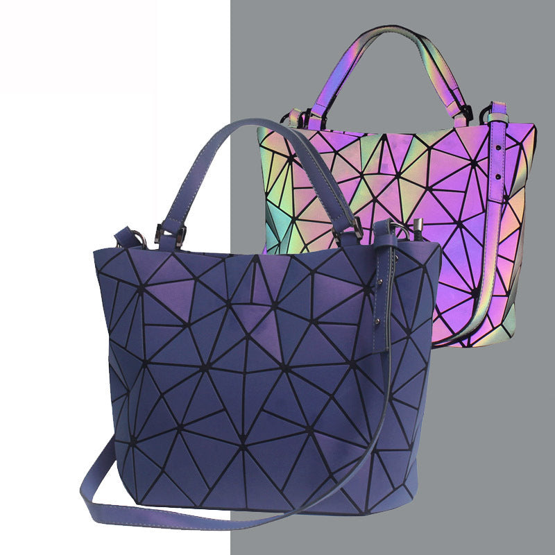 Women's Luminous Rhombus Folding Deformation Magic Color Shoulder Bags