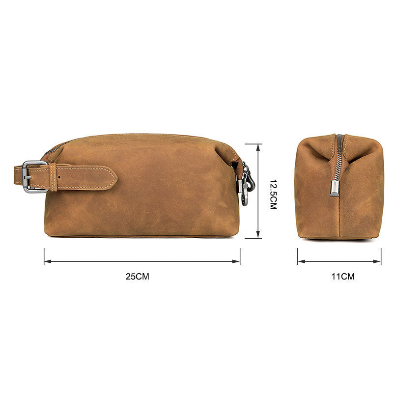 Leather Toiletry Cowhide Large Capacity Solid Cosmetic Bags