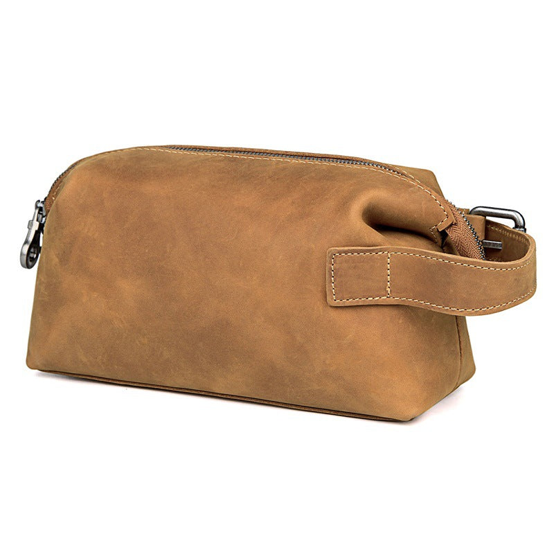 Leather Toiletry Cowhide Large Capacity Solid Cosmetic Bags