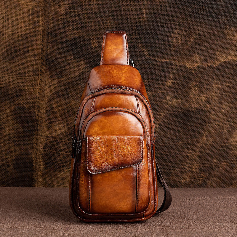 Men's First Layer Cowhide High Sense Graceful Fashionable Trendy Unique Men's Chest Bags