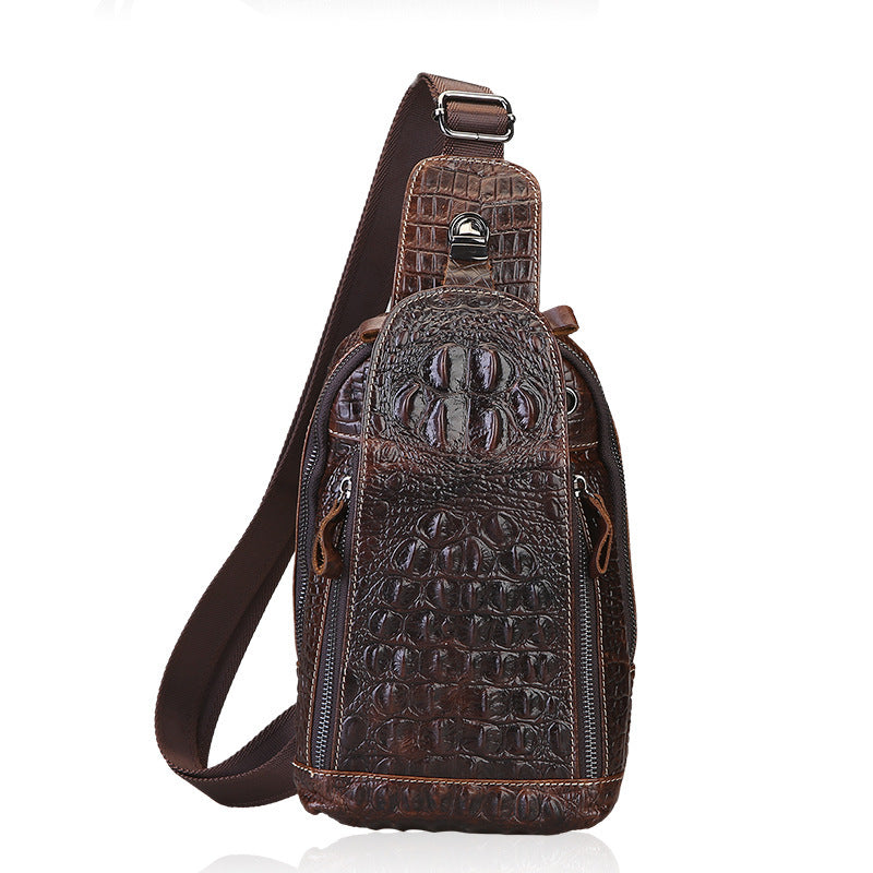 Men's Crocodile Head First Layer Cowhide Leather Men's Chest Bags
