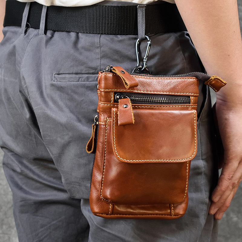 Men's Crazy Horse Across First Layer Cowhide Men's Waist Packs