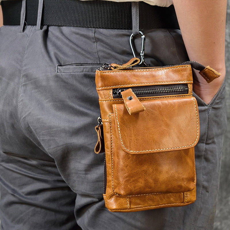 Men's Crazy Horse Across First Layer Cowhide Men's Waist Packs