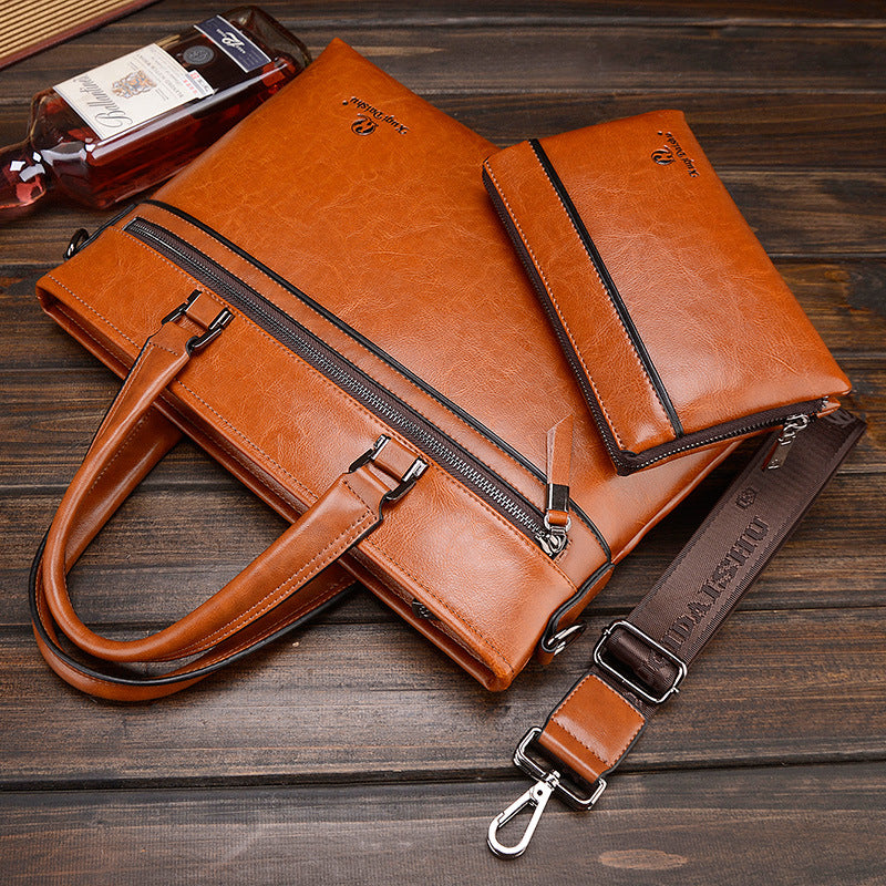 Men's Business Full Leather One Combination Horizontal Men's Messenger Bags