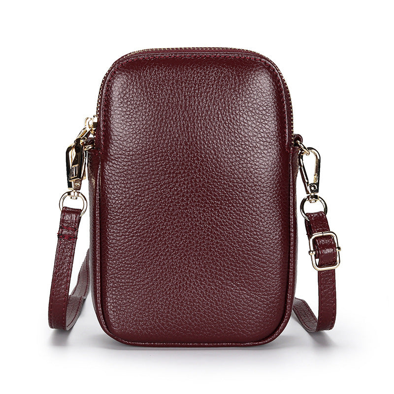 Women's Fashion Vertical Mobile First Layer Cowhide Phone Bags