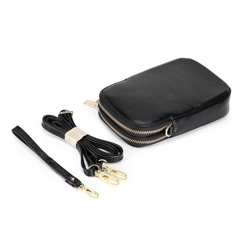 Women's Fashion Vertical Mobile First Layer Cowhide Phone Bags