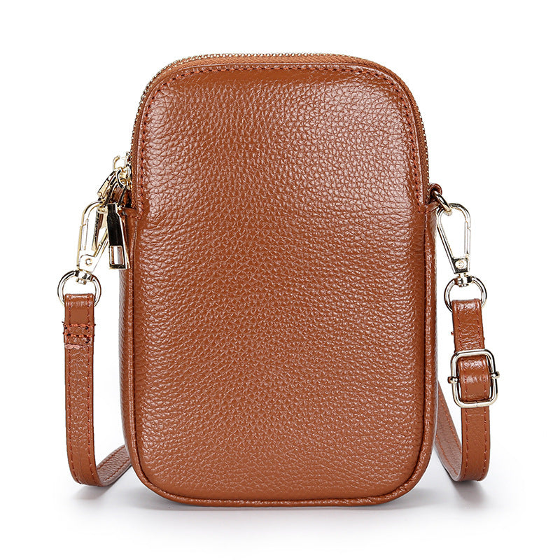 Women's Fashion Vertical Mobile First Layer Cowhide Phone Bags