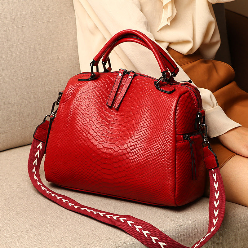 Women's Elegant Crocodile Pattern Wide Strap Large Handbags