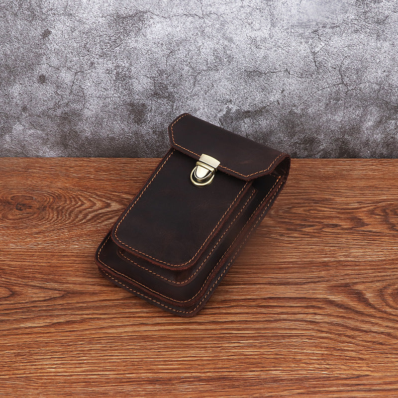 Men's Crazy Horse Leather Inch Mobile Vertical Bags
