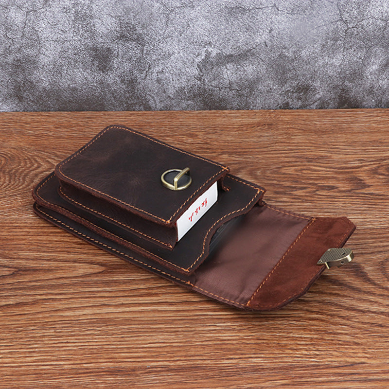 Men's Crazy Horse Leather Inch Mobile Vertical Bags