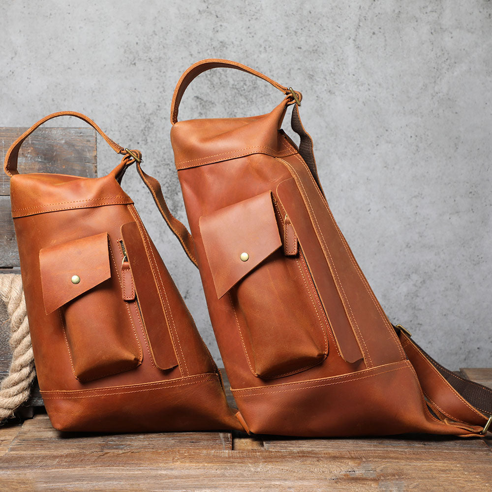Men's Personality Crazy Horse Leather Message Handmade First Men's Shoulder Bags