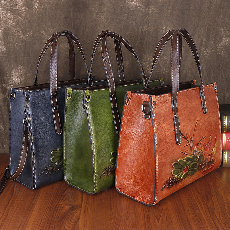 Women's First Layer Cowhide Large Capacity Colored Shoulder Bags
