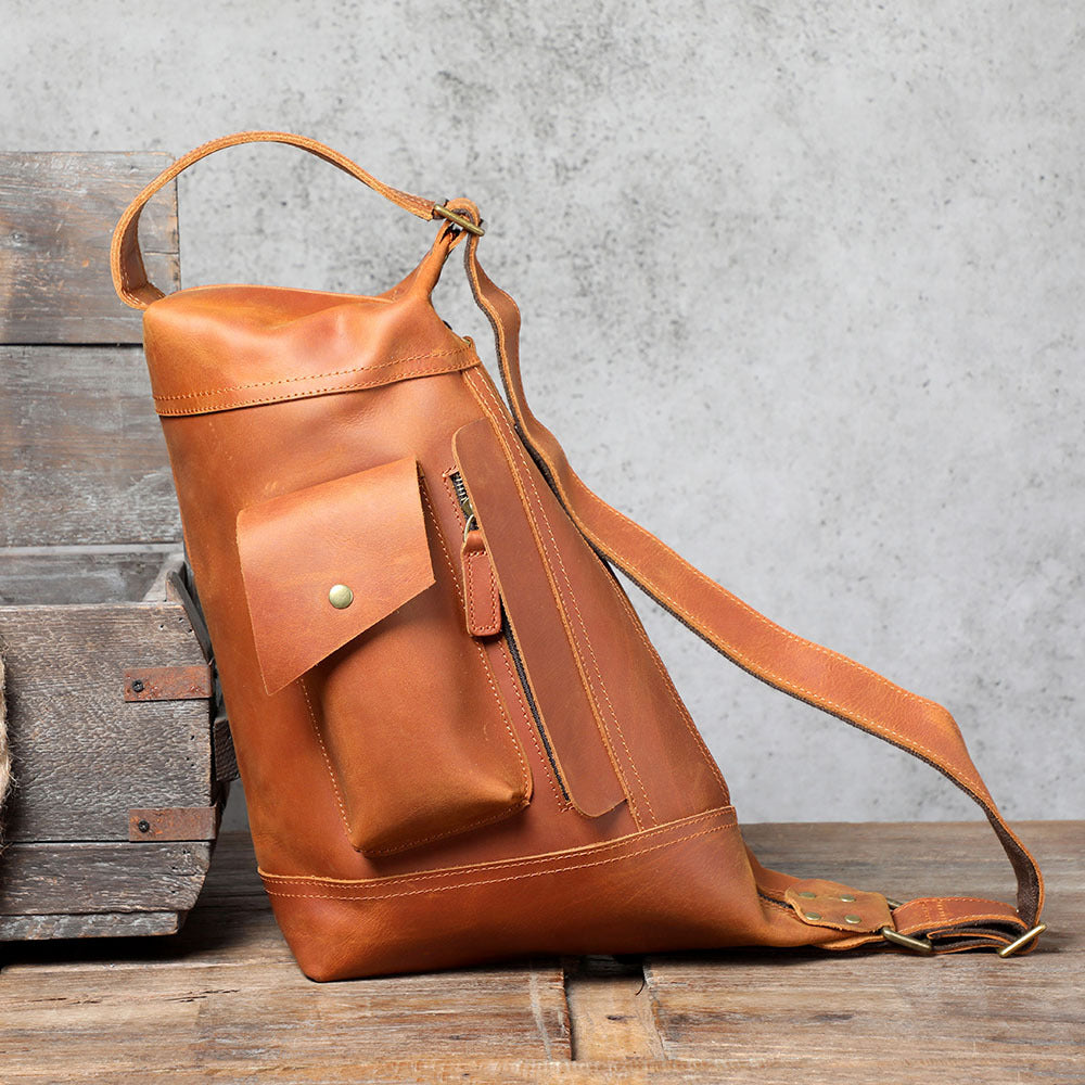 Men's Personality Crazy Horse Leather Message Handmade First Men's Shoulder Bags