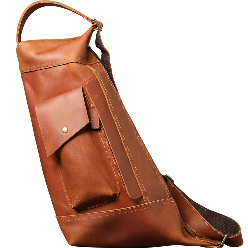 Men's Personality Crazy Horse Leather Message Handmade First Men's Shoulder Bags