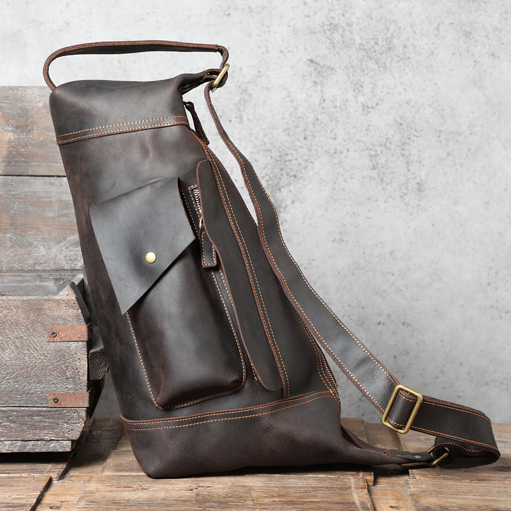 Men's Personality Crazy Horse Leather Message Handmade First Men's Shoulder Bags