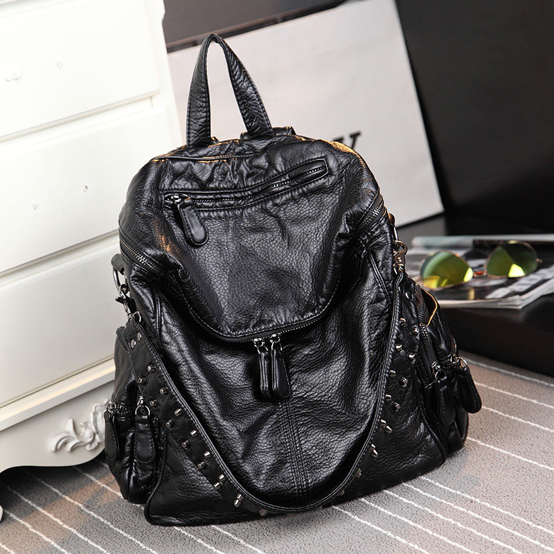 Women's Capacity Soft Leather Washed Version Fashion Backpacks