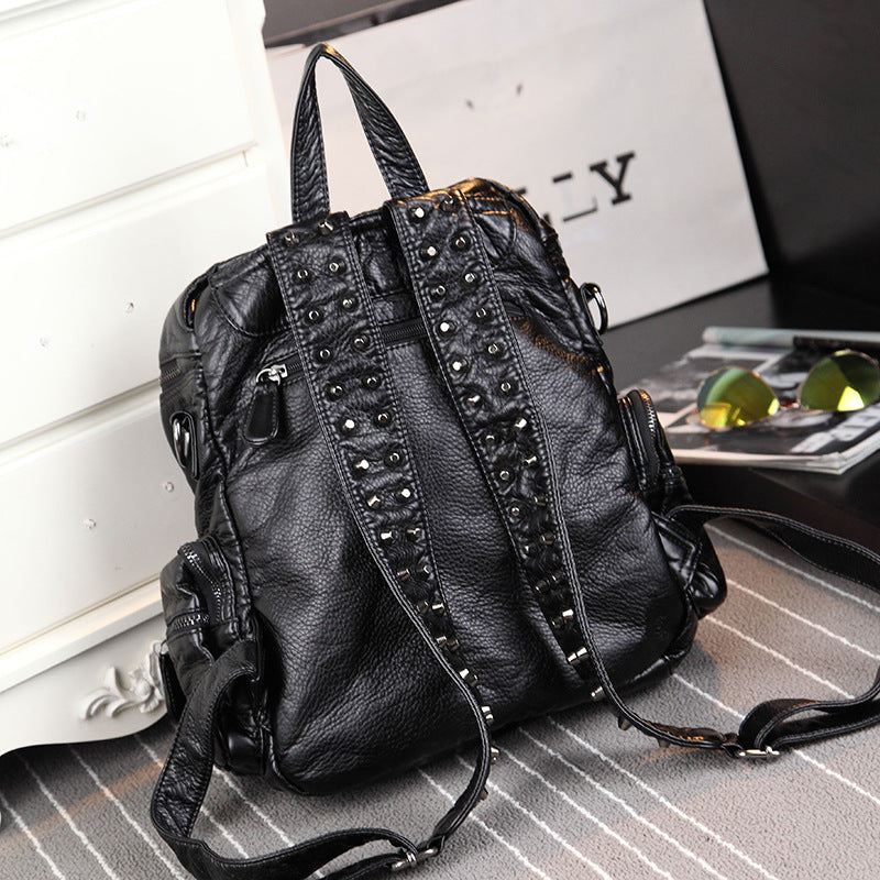 Women's Capacity Soft Leather Washed Version Fashion Backpacks