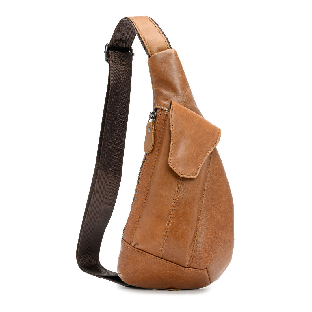 Men's Vertical Design Genuine Leather Retro First Men's Chest Bags