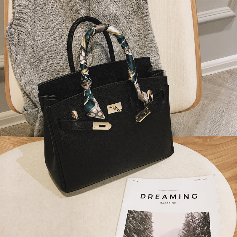 Women's Korean Big Portable Litchi Pattern Fashion Handbags