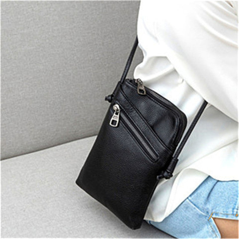 Women's Top Layer Leather Fashion Elegant Mini Phone Bags