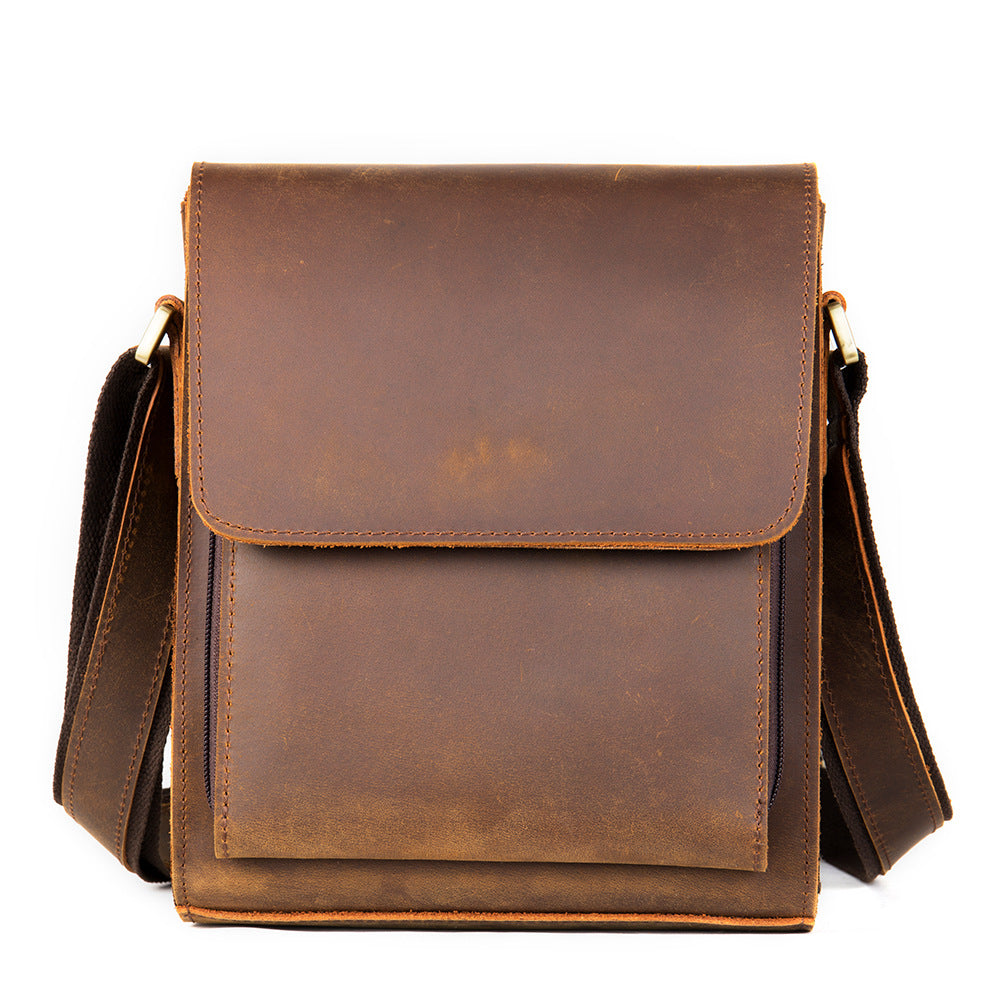 Retro Clamshell Leather First Layer Cowhide Men's Shoulder Bags