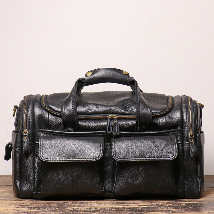 Men's Retro Frosted Leather Portable Genuine Short Travel Bags