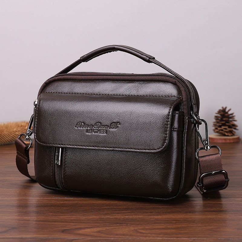 Men's Slouchy Trendy Leather Cowhide Mobile Men's Messenger Bags