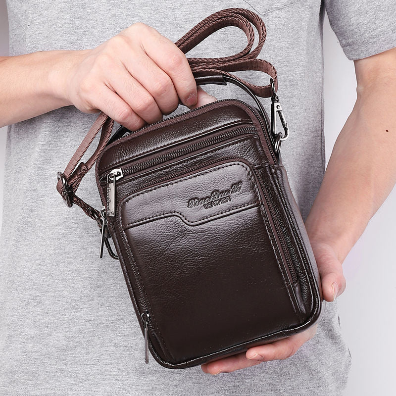 Men's Leather Mini Cowhide Multifunctional Mobile Men's Messenger Bags