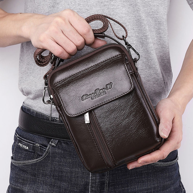 Men's Slouchy Trendy Leather Cowhide Mobile Men's Messenger Bags
