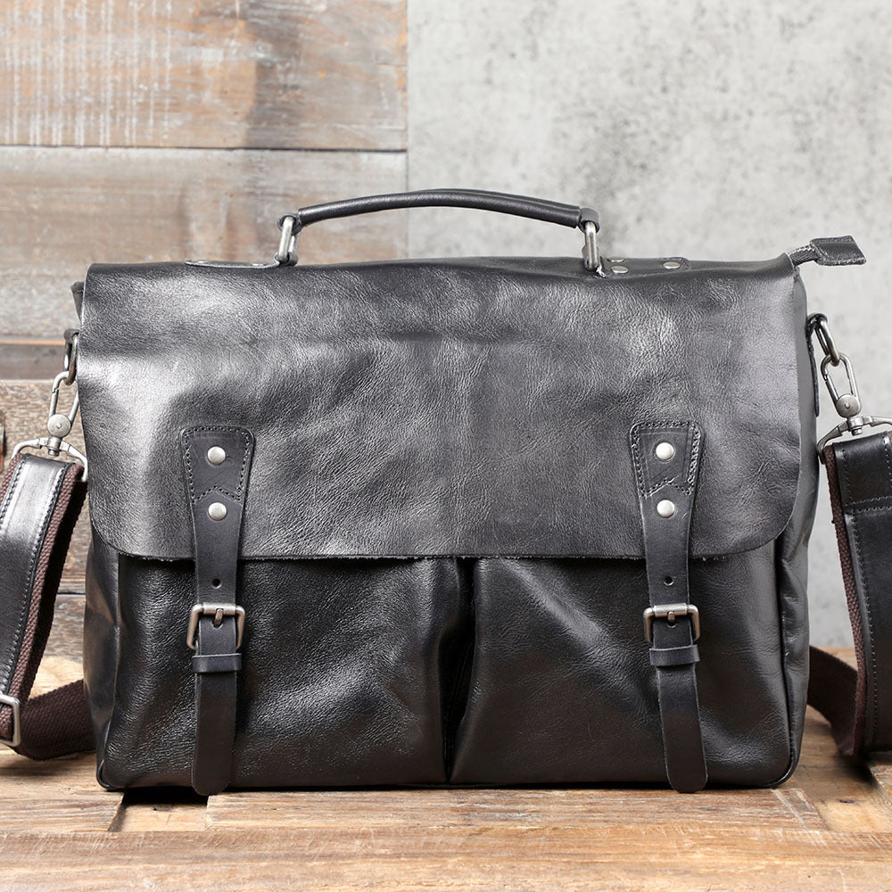 Men's First Layer Cowhide Leather Genuine Portable Men's Messenger Bags