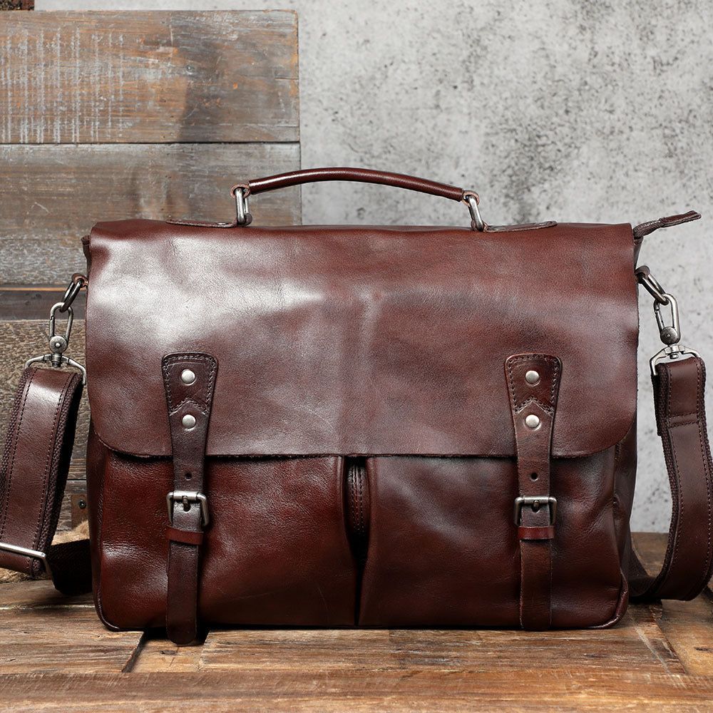 Men's First Layer Cowhide Leather Genuine Portable Men's Messenger Bags