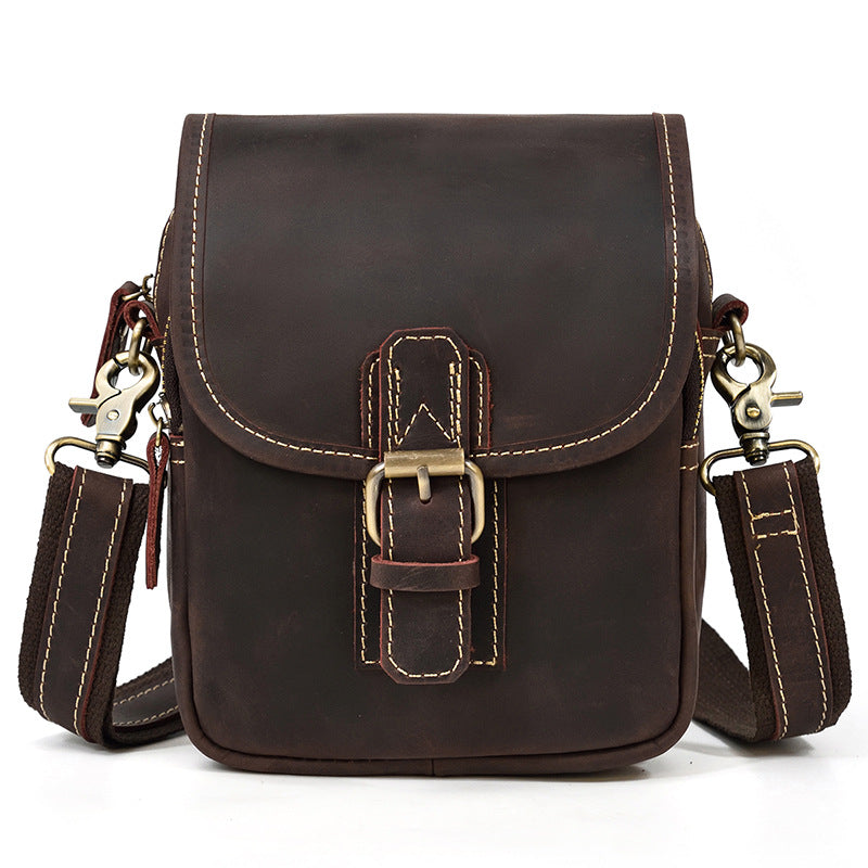 Men's Retro Crazy Horse Leather Brown Men's Shoulder Bags