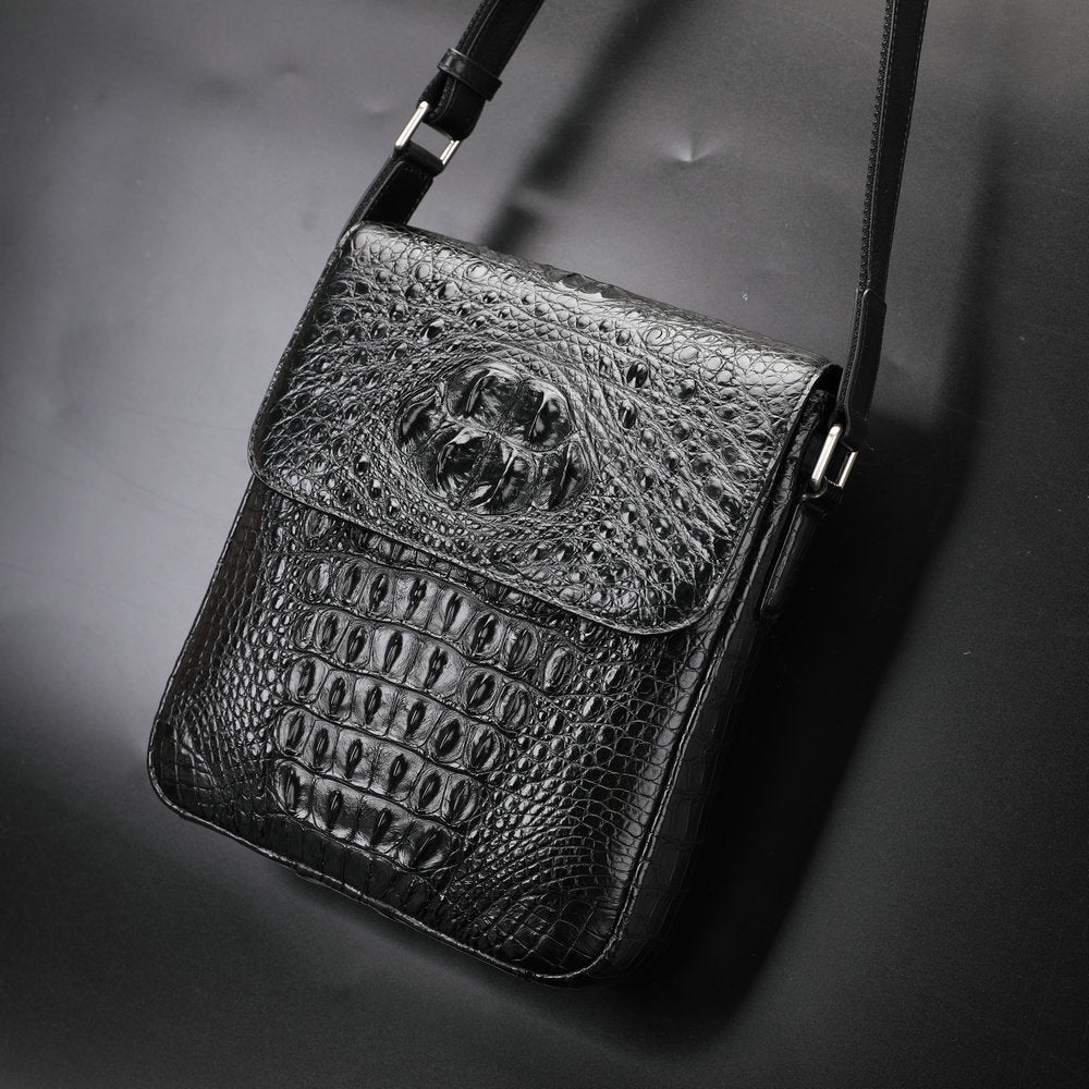 Men's Siamese Crocodile Fish Skin Large Capacity Leather Men's Messenger Bags