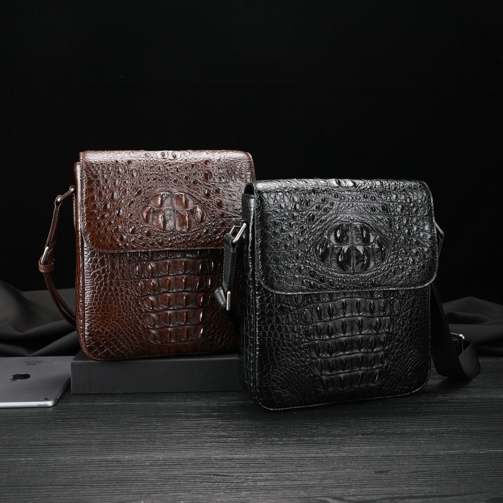 Men's Siamese Crocodile Fish Skin Large Capacity Leather Men's Messenger Bags