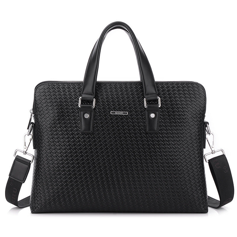 Men's Cool Kangaroo Horizontal Woven Cowhide Business Men's Handbags